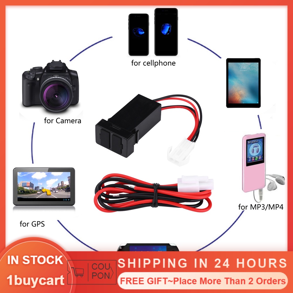 Ổ cắm sạc điện thoại 2 cổng USB 12V-24V 2.1A dùng trong xe hơi Toyota