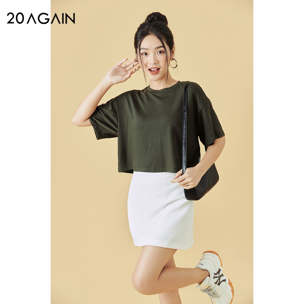 [Mã WABR1111 giảm 10% đơn 250K] Áo phông nữ ngắn tay cổ tròn 20AGAIN, khóa kéo thân sau, trẻ trung ATW1153 | BigBuy360 - bigbuy360.vn