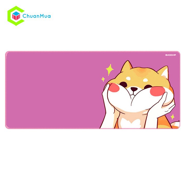 Tấm Lót Chuột Bàn Phím Cỡ Lớn Hình Chó Shiba Cute (Loại Dày, May Viền,...), Bàn Di Chuột 90x40cm