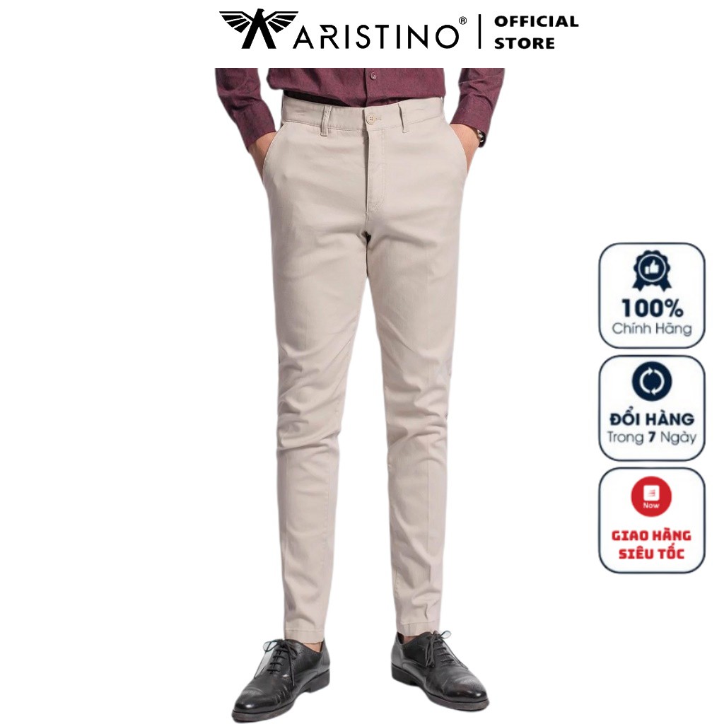 Quần Kaki Nam Aristino AKK01108 Màu Be 68 Dobby Kiểu Dáng Slim Fit Chất Liệu Cotton