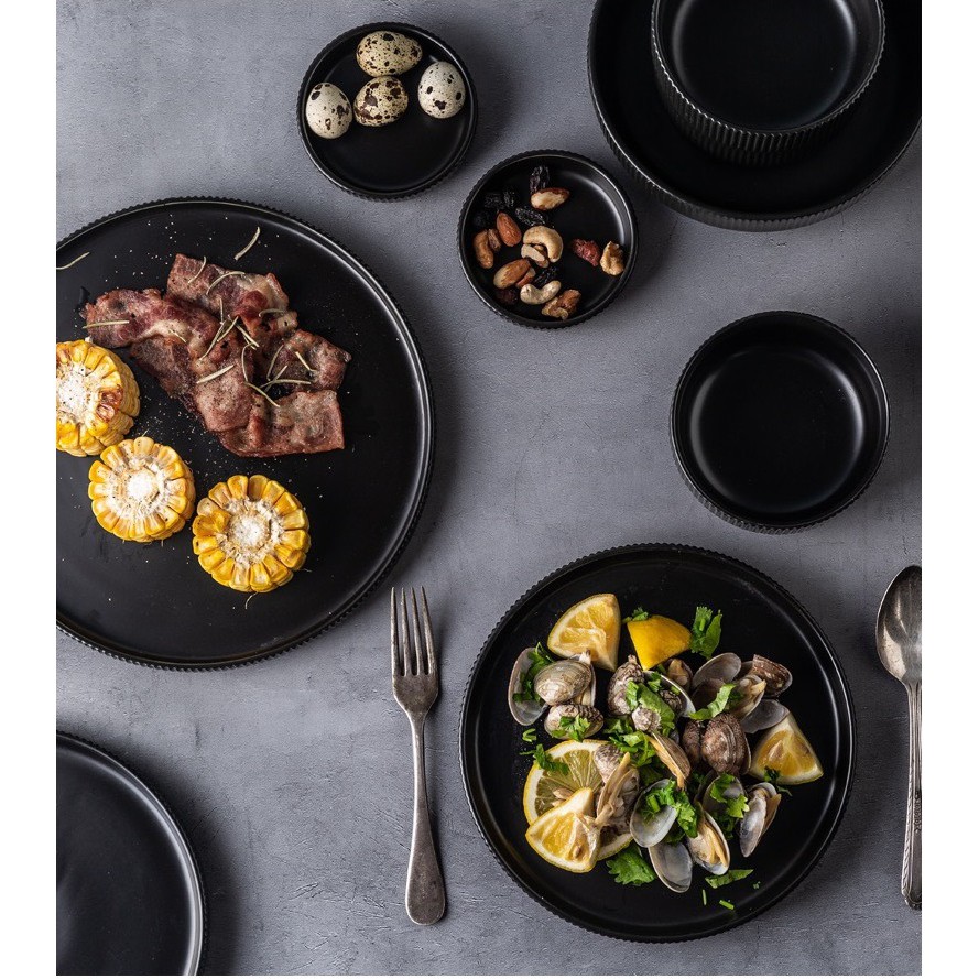 Bát đĩa sứ vân sọc trắng/ đen Cruise, dùng máy rửa bát - Sứ cao cấp phong cách Bắc Âu