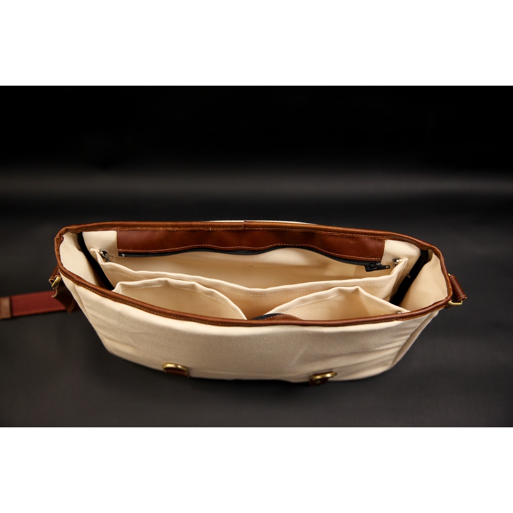 Túi Messenger Signature - túi công sở da bò phối canvas cotton cao cấp