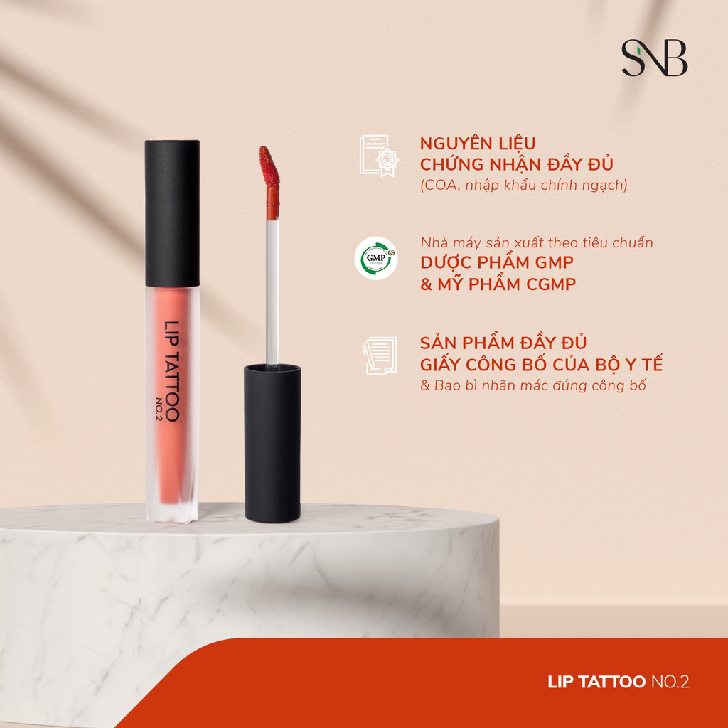 Son Kem Lì LIP TATTOO NO 2 SNB Sắc Đỏ Cam Tươi Trẻ 4,2gr