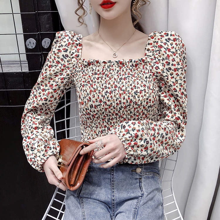 Áo Kiểu Tay Phồng In Hoa Thời Trang Hè Thu Cho Nữ