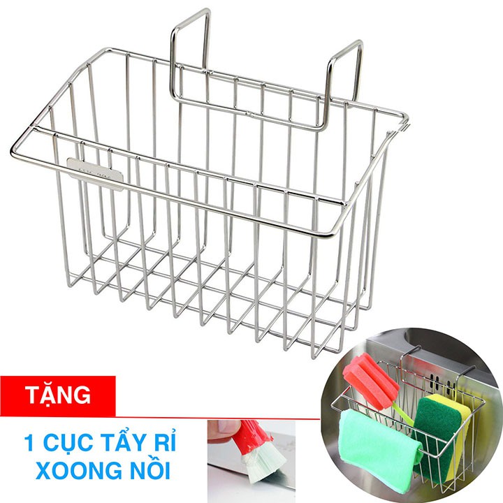 Kệ rổ Inox SUS304 Gắn Thành Bồn Rửa Chén Đựng Miếng Rửa Chén Kệ Inox 304 Gắn Chậu Rửa Chén