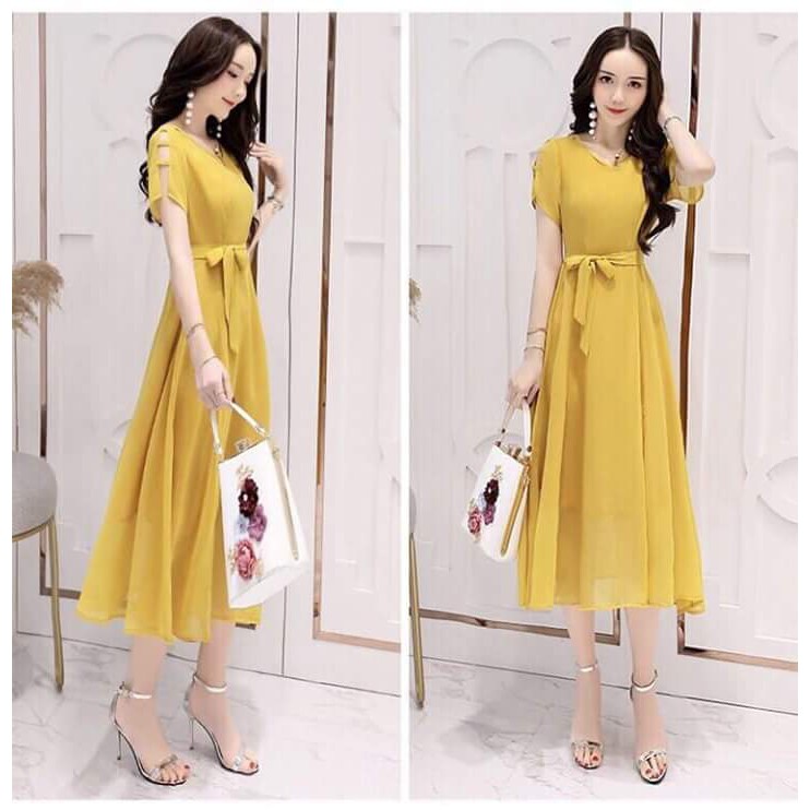 Đầm form dài voan chiffon xẻ đùi Misa Fashion MS307 đi chơi, dự tiệc - Có 3 màu