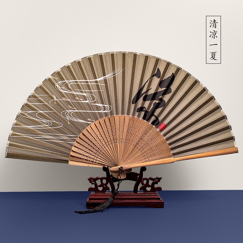 Quạt cổ trang dây tuyến phúc nâu phong cách cổ đại
