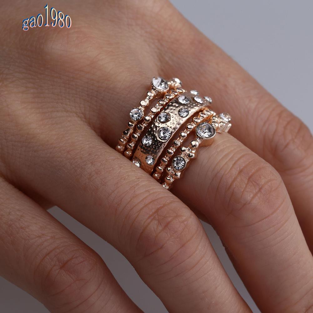 Set 5 Nhẫn Đeo Khớp Ngón Tay Đính Đá Phong Cách Vintage