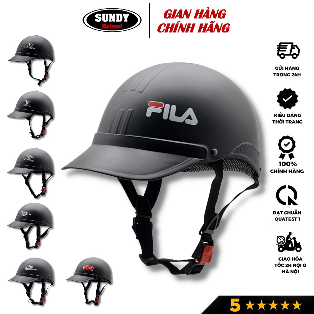 Mũ bảo hiểm nửa đầu lưỡi trai thời trang SUNDY Helmets, chơi thể thao freesize (55-59cm) cá tính, tem hình độc đáo