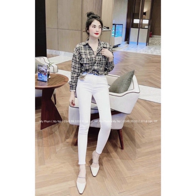 Áo sơ mi nữ form rộng tay dài kẻ caro Banamo Fashion Áo sơ mi kẻ 2 túi ngực unisex 3918