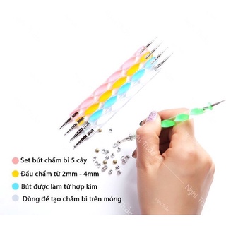 Set 5 cọ chấm bi đủ size - Bút chấm bi vẽ nail 2 đầu chuyên dụng