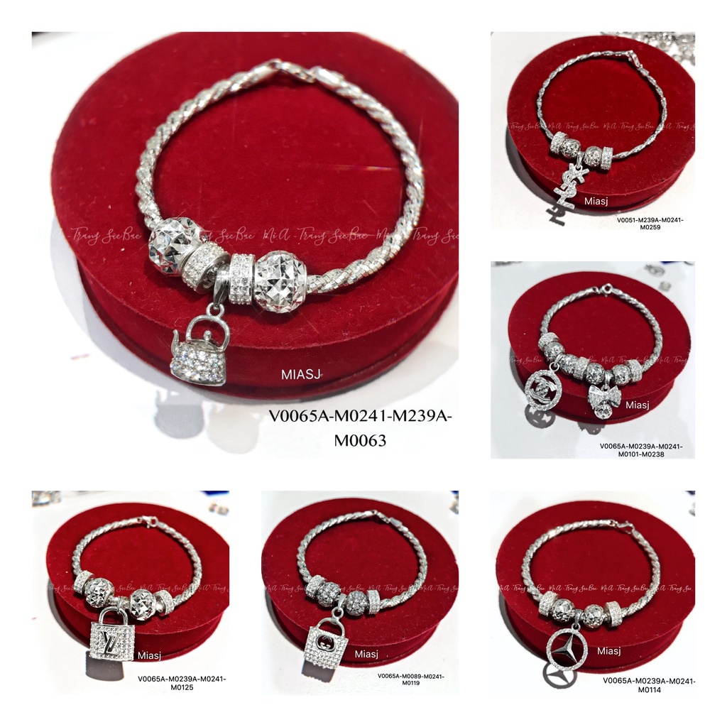 Vòng tay kèm charm trọn bộ Full box miễn phí xi kim | Mi.A Trang Sức bạc