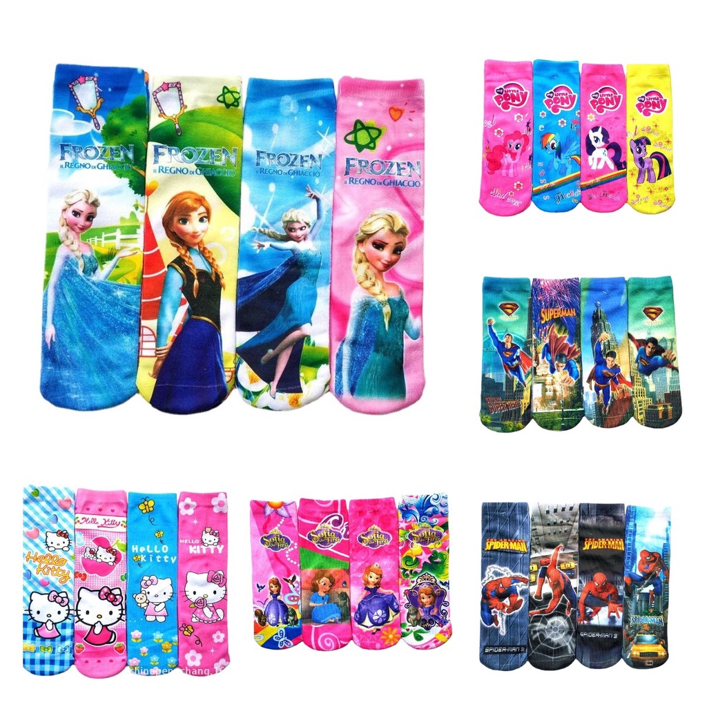 Bộ 4 Đôi Vớ Họa Tiết Hoạt Hình Frozen Xinh Xắn Dành Cho Bé