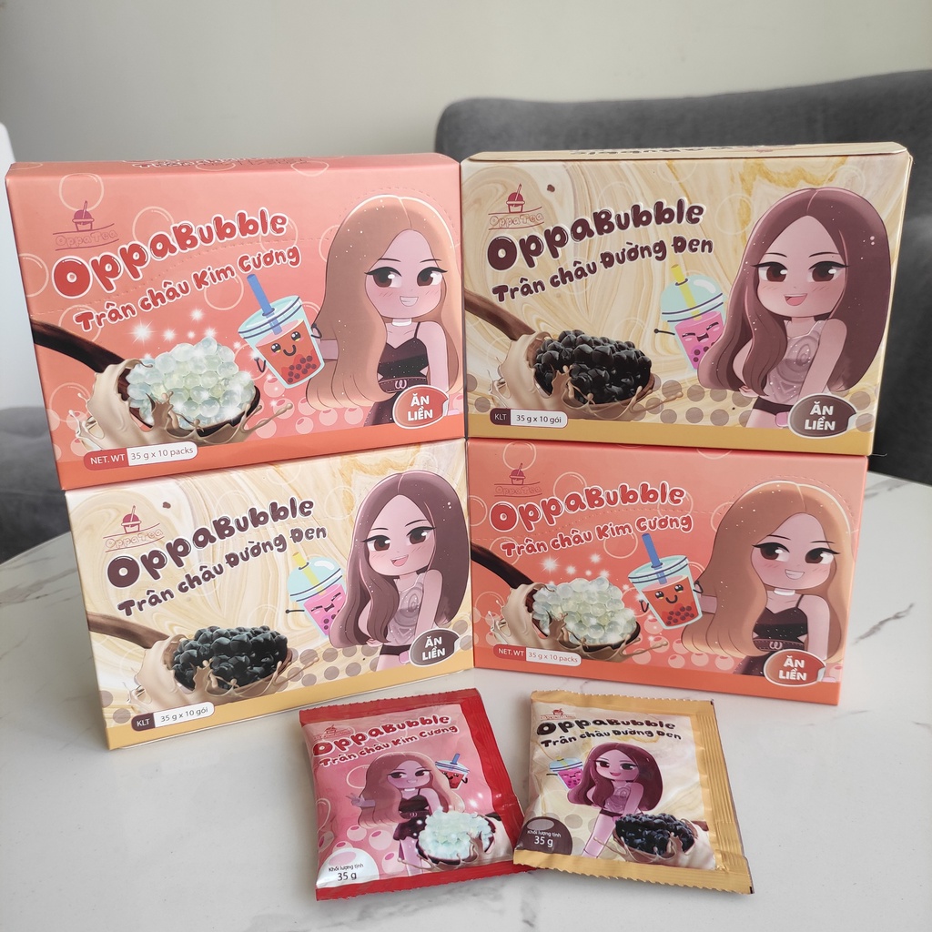 Trân Châu Kim Cương Oppa Bubble Hộp 350g Topping Giòn Dai Nguyên Liệu Trà Sữa