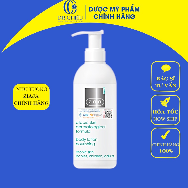 Nhũ Tương Mượt Da Toàn Thân Ziaja1% Urê ⚜️Chính Hãng⚜️ Ziaja Med Atopic Skin Dermatological Formula Body Lotion 400ml