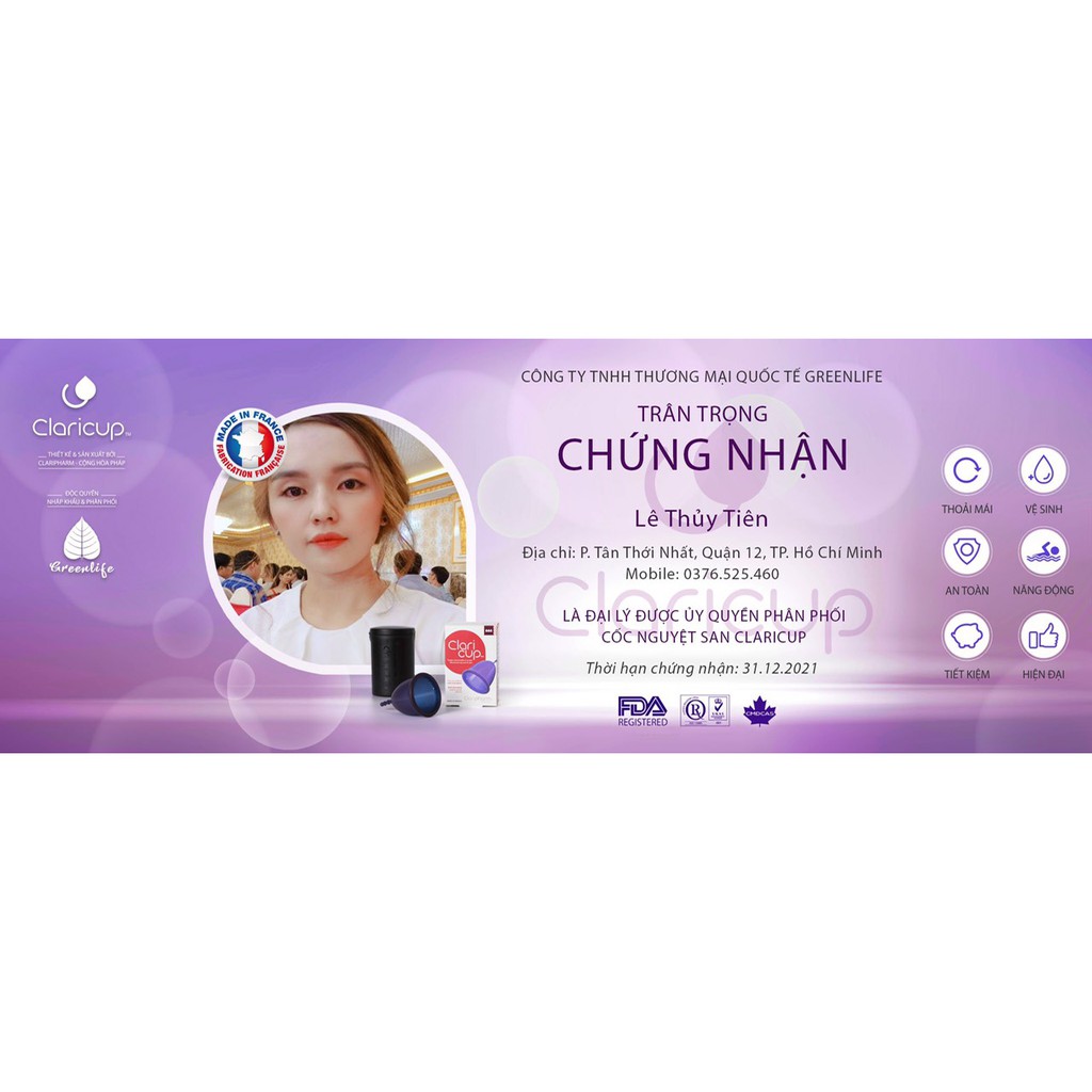 Cốc Nguyệt San CLARICUP Nhập Khẩu Chính Hãng Từ Pháp Tặng Thêm túi vải tole thời trang