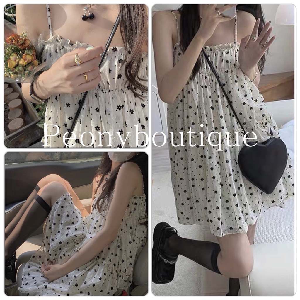 Đầm 2 Dây Hoa Chấm Bi PEONYB Nữ [FREESHIP] 🌸 Váy ngủ babydoll 3 tầng phối viền bèo tiểu thư mặc đi biển Ulzzang 🌸 | BigBuy360 - bigbuy360.vn