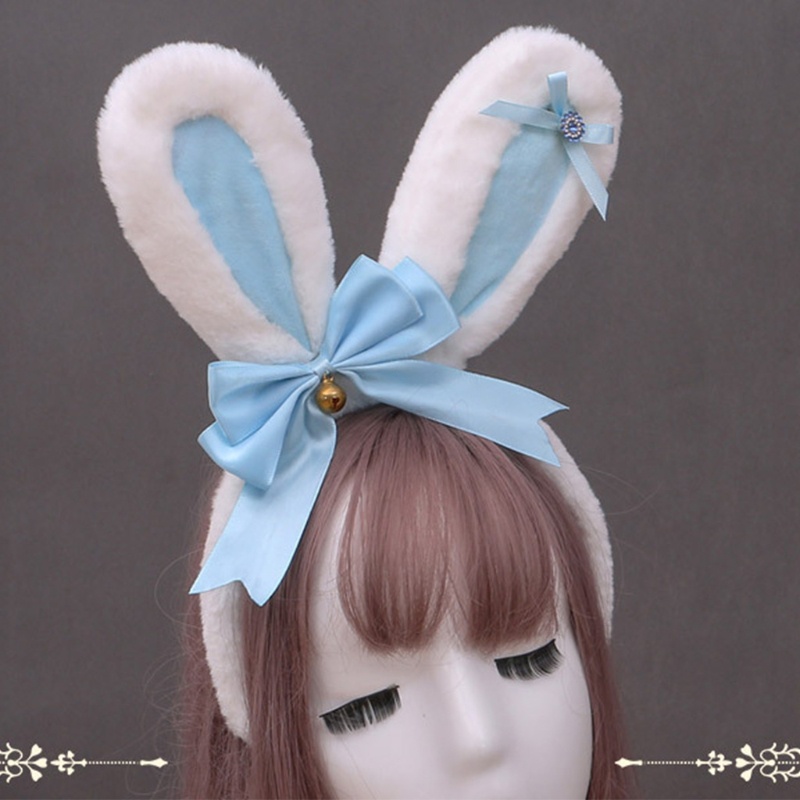 Băng Đô Tai Thỏ Lông Đính Đá Nhân Tạo Phong Cách Lolita