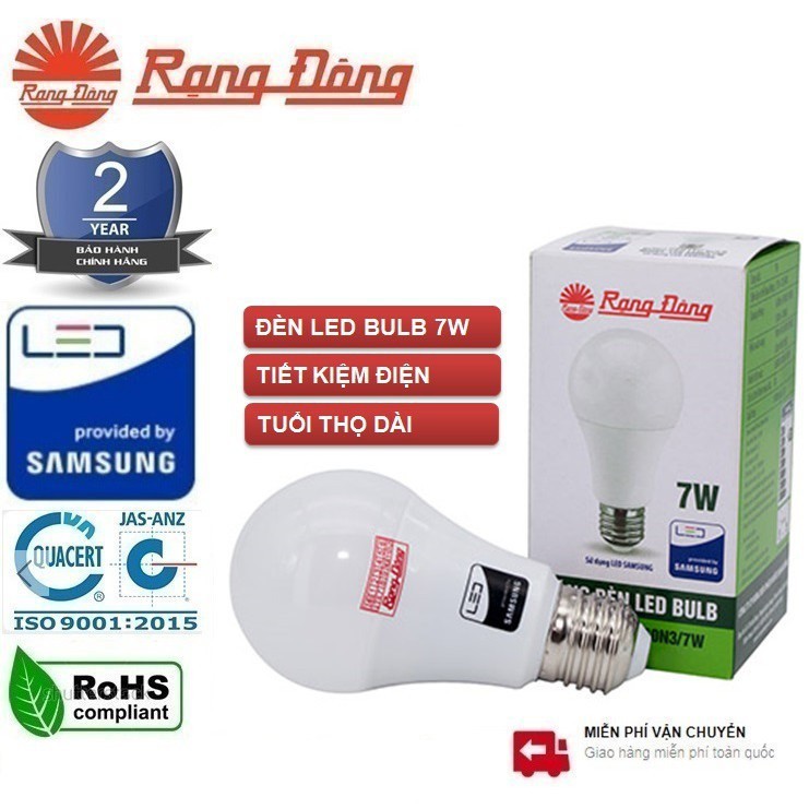 Bóng đèn búp LED Rạng Đông 3W - 5W - 7W - 12W, ChipLED SAMSUNG Bảo Hành 12 THÁNG