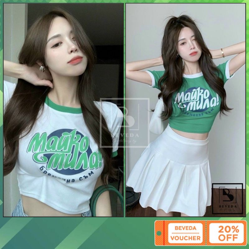 Áo Thun Nữ Croptop Phối Viền In Chữ Cá Tính alohashop91