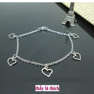 Lắc tay nữ thời trang kiểu 5 trái tim rỗng - Cam kết 1 đổi 1 nếu hoen, gỉ sét