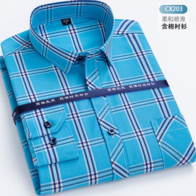 Áo Sơ Mi Nam Tay Dài 35% cotton Họa Tiết Sọc Caro Thời Trang