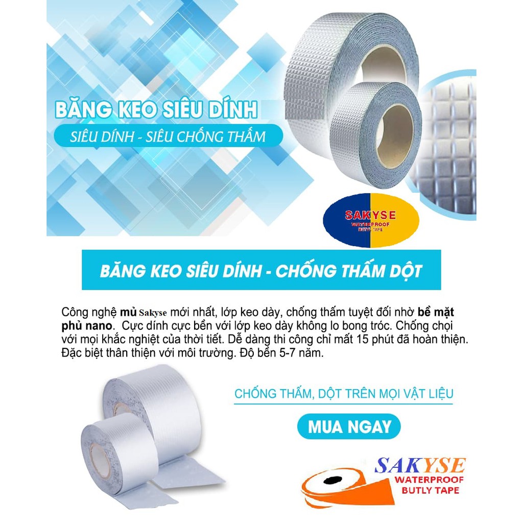 Băng dính dán tôn, Băng keo chống thấm x2000, băng keo chống dột thấm nước Sakyse Nhật bản