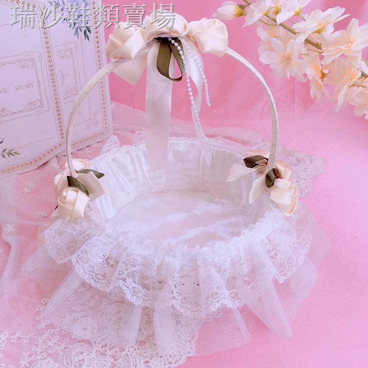 Giỏ Hoa Đan Mây Phối Ren Thắt Nơ Làm Thủ Công Phong Cách Lolita