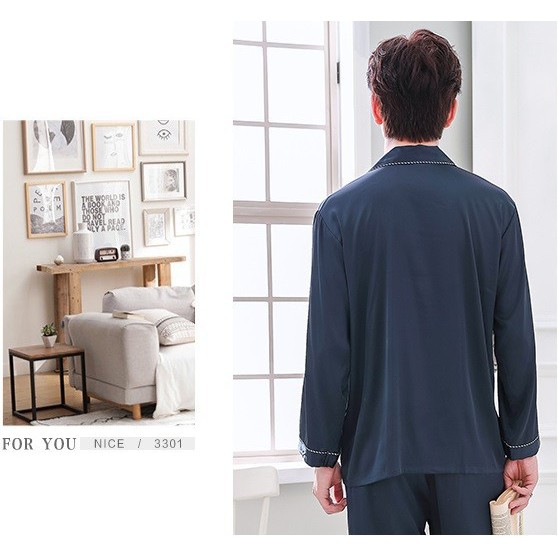 NG9372 - HÀNG SẴN Bộ mặc nhà pyjama nam dài tay chất lụa cao cấp mềm mại hàng nhập