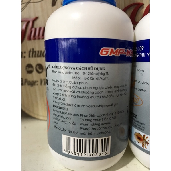 X.ịt b.ọ ch.ét, v.e, ch.ấy, r.ận, gh.ẻ ở ch.ó m.èo-Hantox Spray 100ml