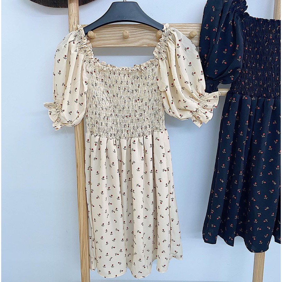 Đầm lụa JULY DRESS cổ vuông họa tiết hoa xinh dày dặn không kén dáng, thiết kế style hàn xẻng