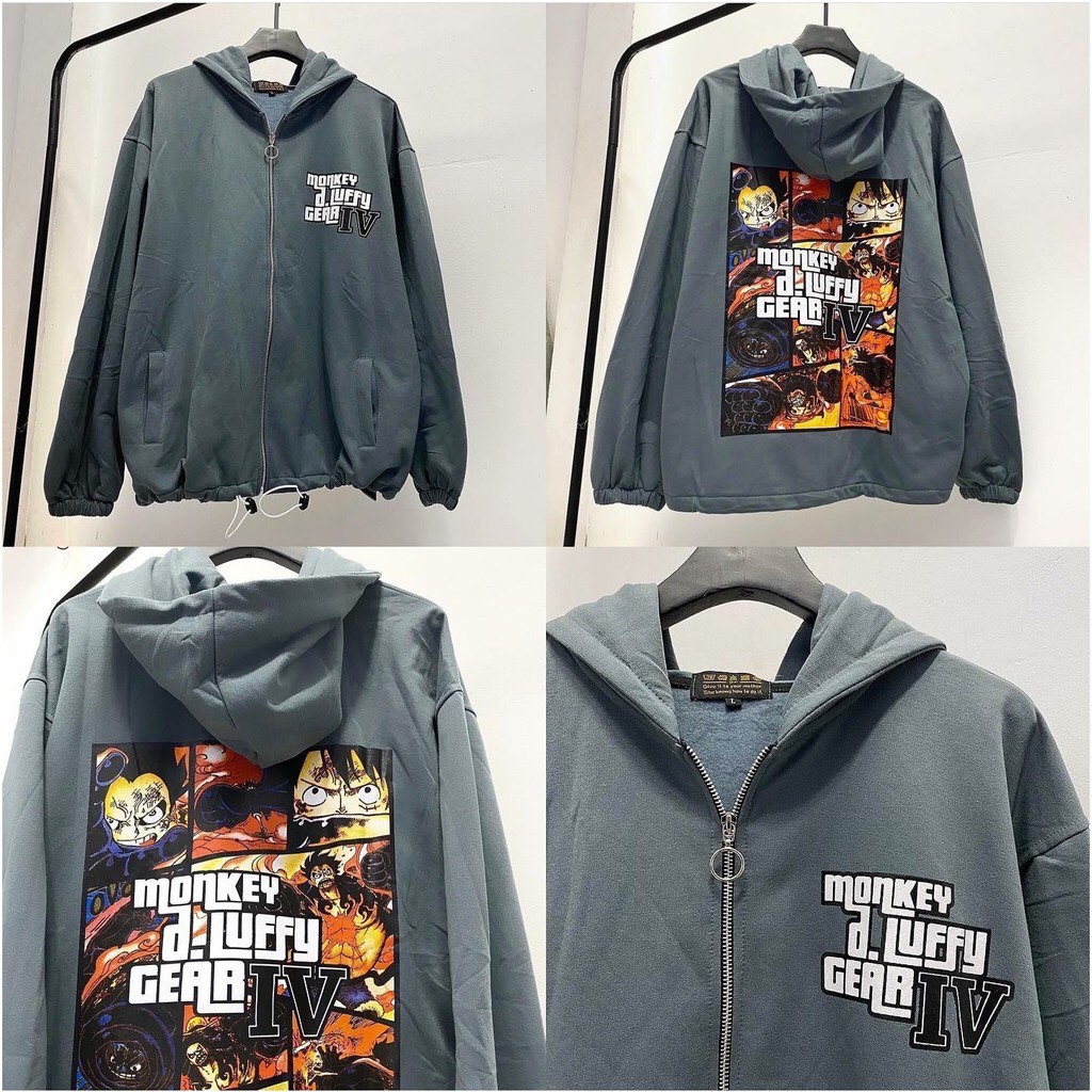 Áo Khoác Nỉ Bông MONKEY LUFFY GEAR IV Unisex (Đen/Xám) | BigBuy360 - bigbuy360.vn