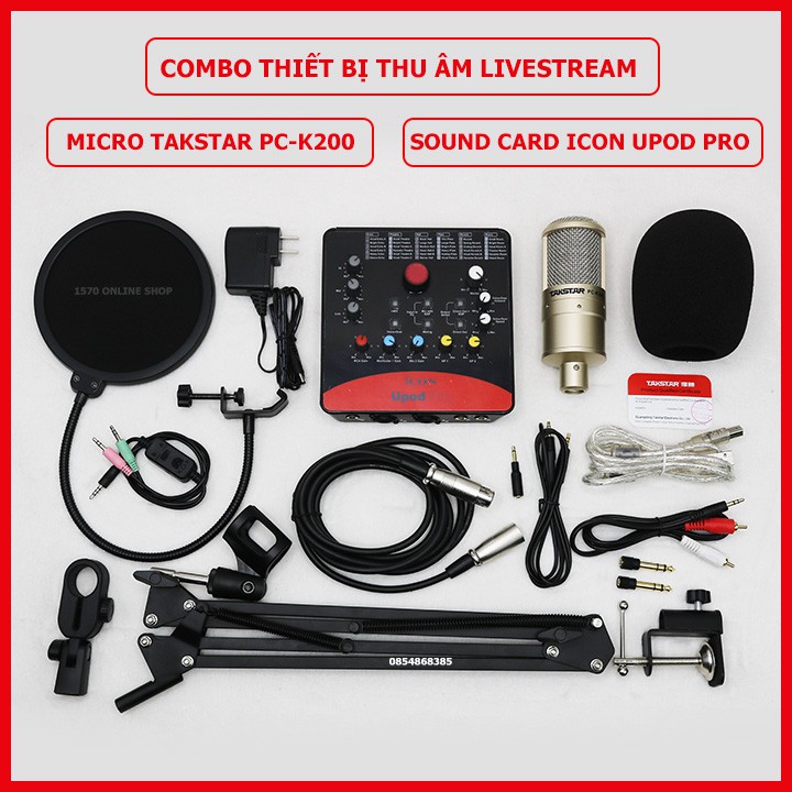 Combo thiết bị thu âm hát livestream Takstar PC-K200 kết hợp Sound card Icon Upod Pro | Karaoke online rất hay