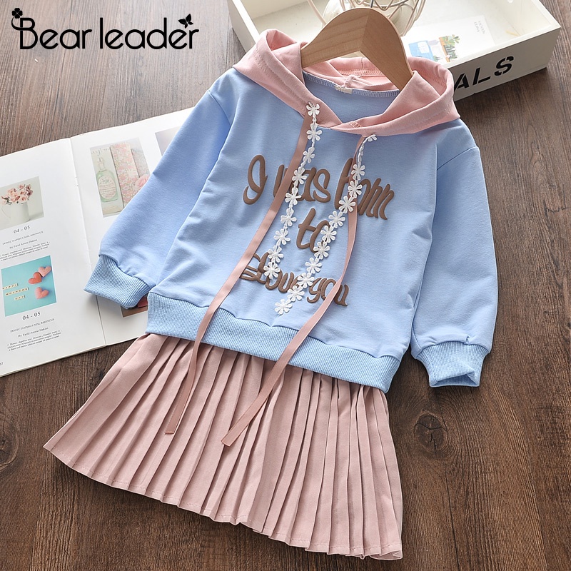 BEAR LEADER Đầm Hoodie Dài Tay Thời Trang Xuân Thu Cho Bé Gái