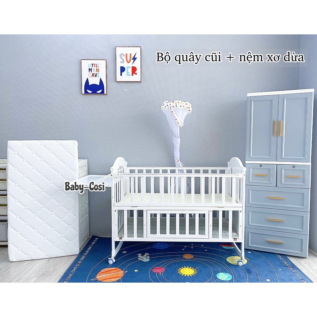 Nôi cũi gỗ đa năng cho bé 6in1 Baby Cosi - Tặng quà phụ kiện kèm theo | Cũi gỗ cho bé sơ sinh