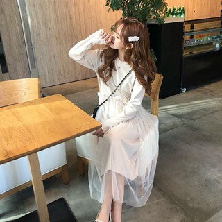 Đầm suông phối lưới dễ thương