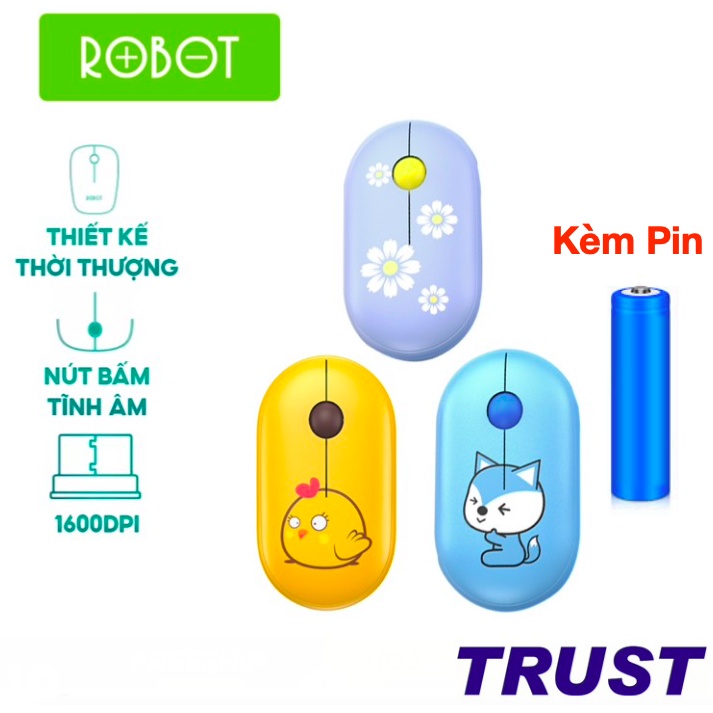 [Kèm Pin]Chuột Tĩnh Âm Không Dây ROBOT M230 - Họa Tiết Hoạt Hình - Độ Phân Giải 1600 DPi - BH 12 Tháng-CHÍNH HÃNG