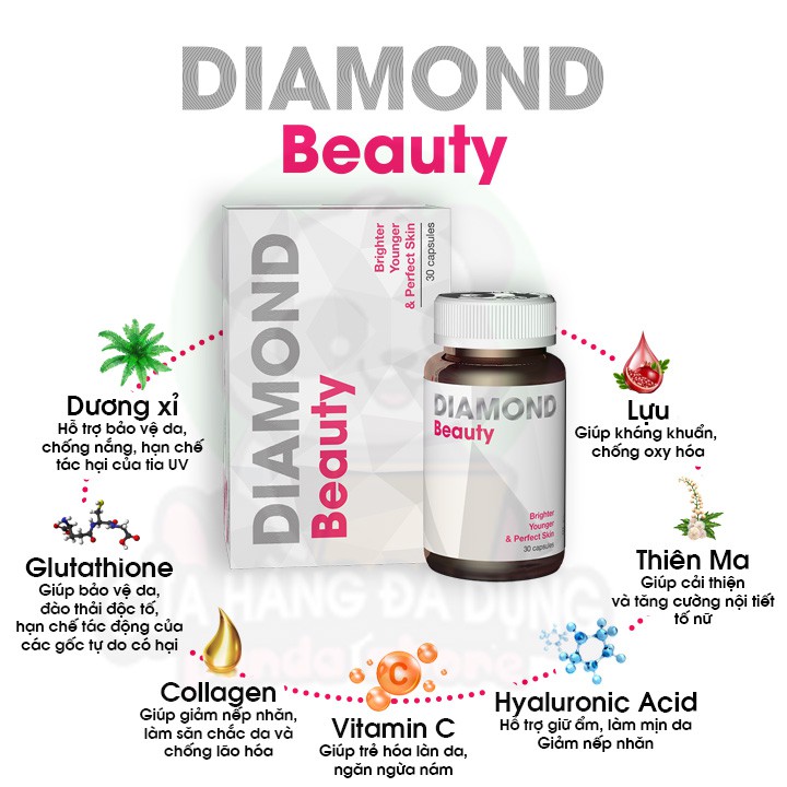 Viên uống trắng da chống nắng Diamond Beauty USA bổ sung collagen giúp đẹp da giảm nám tàn nhang và bổ sung nội tiết tố | BigBuy360 - bigbuy360.vn