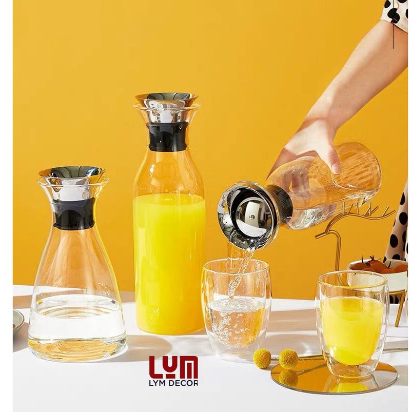 (SẴN) Bình detox dáng trụ, bình rót rượu vang decanter - thủy tinh chịu nhiệt cao cấp Borosilicate k chì