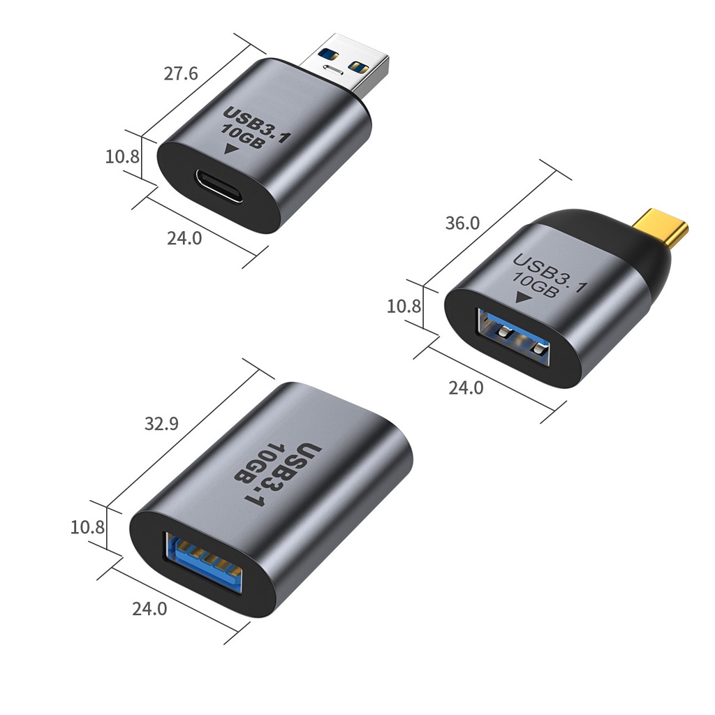 Đầu chuyển Usb 3.1 ra Type-c 10Gbps, 5v3a vỏ nhôm  - Hồ Phạm
