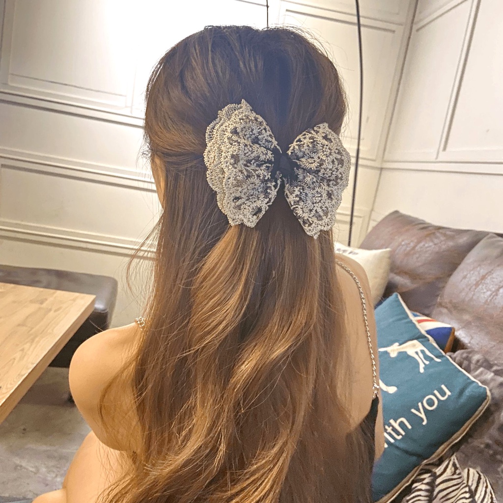 Kẹp tóc nơ tiểu thư ren nhũ kim tuyến sang trọng TILUCA KEP39