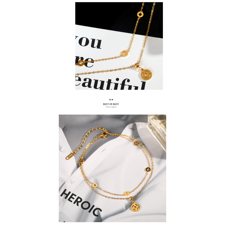 [FreeShip] Lắc chân nữ titan bốn đồng xu thời trang O1-206 - CAM KẾT KHÔNG BAY MÀU