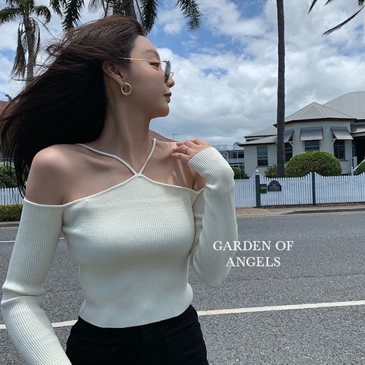 Happy-store ❤️ Áo croptop nữ tay dài kiểu yếm hở vai dây chéo ngực High Standard Top happy store8668