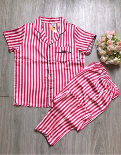 BỘ LỤA KẺ SATIN ÁO CỘC QUẦN DÀI
