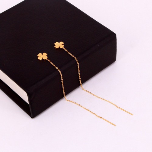 Bông Tai Cỏ 4 Lá Chuỗi Dài Titan Ko Đen TT 3114