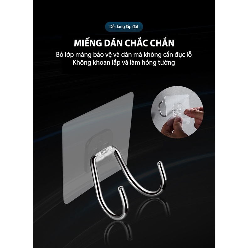 Combo 5 Móc dán tường inox 304 chịu lực 5kg, Móc đôi dán chịu lực loại tốt