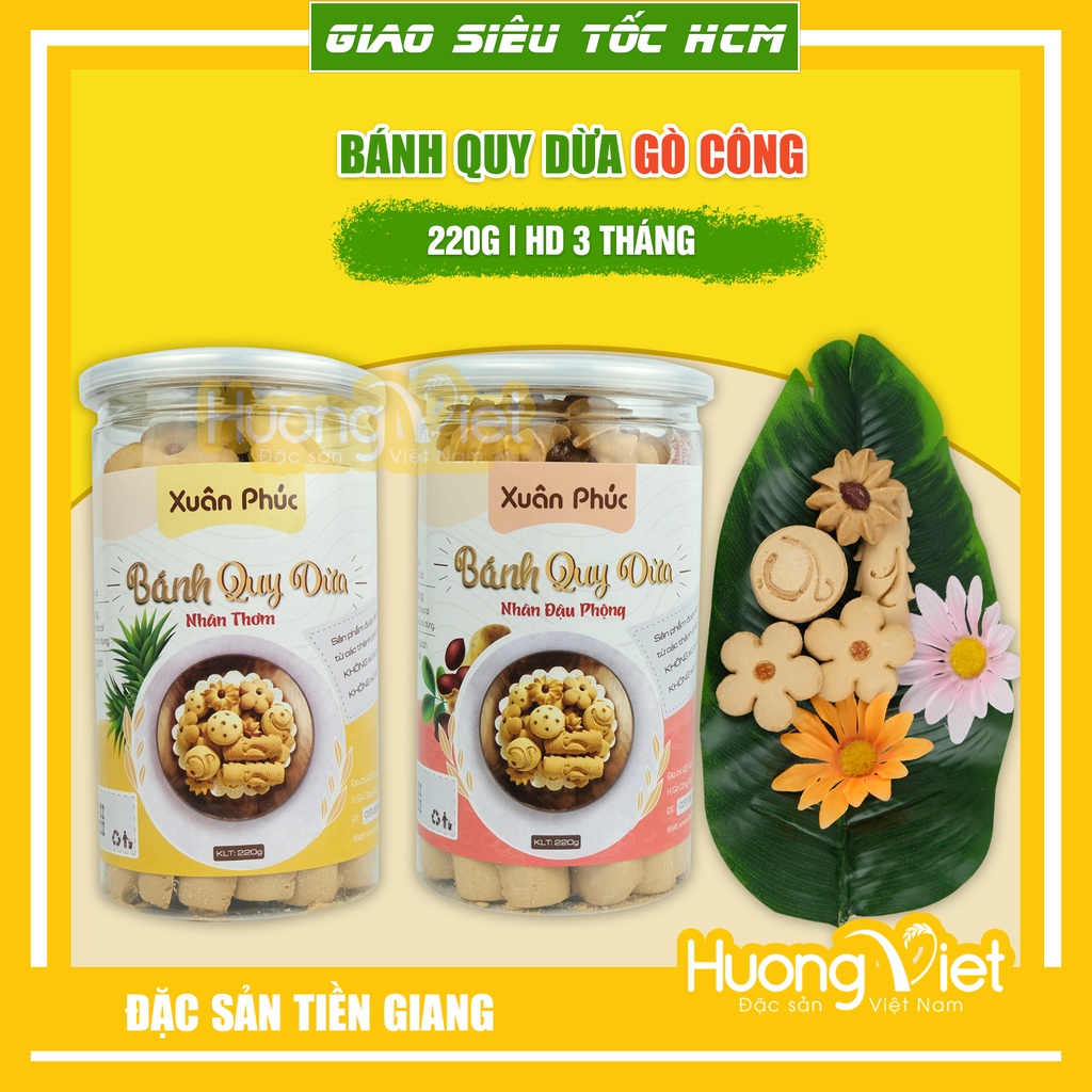 Bánh quy dừa nhân đậu phộng, nhân thơm, bánh dừa nướng miền tây đặc sản Gò Công Tiền Giang thơm béo nước cốt dừa 220g