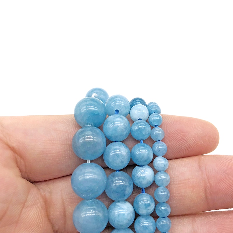 Chuỗi Hạt Đá Tròn Màu Xanh 4 6 8 10 12mm Làm Trang Sức Thủ Công