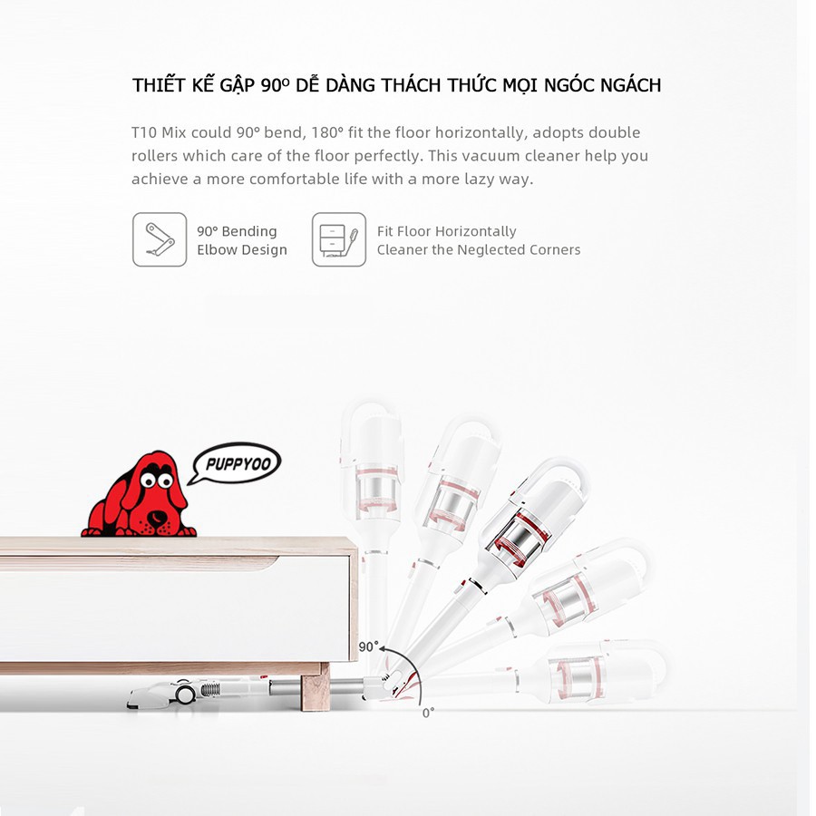 Máy hút bụi cầm tay Puppyoo T10 Mix, lực hút cực mạnh 17500Pa, thiết kế hiện đại Elbow | BigBuy360 - bigbuy360.vn