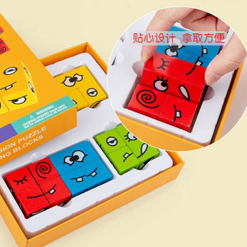 Đồ Chơi Board Game Xếp Hình Lập Phương Thay Đổi Biểu Cảm Bằng Gỗ Theo Mẫu Cho Bé Thông minh